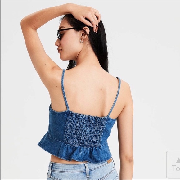 American Eagle denim peplum spaghetti strap crop top size medium - Picture 2 of 5